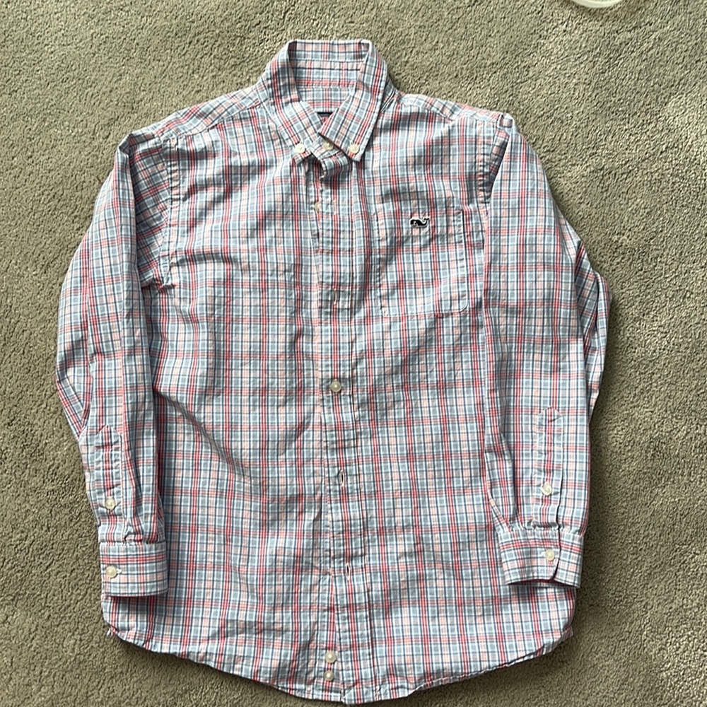 Vineyard vines size 7 salmon and blue plaid shirt